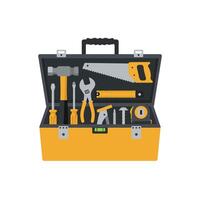 Toolbox filled with various tools in flat design art 3 vector