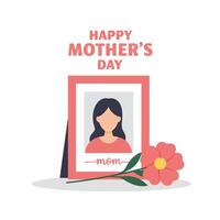Mothers Day celebration with a photo frame and flower in flat art vector