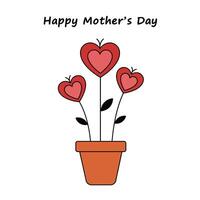 Heart-shaped flowers in a pot with flat design style art vector