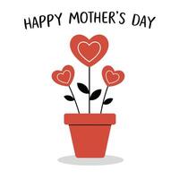Heart-shaped flowers in a pot with a minimal design for Mothers Day art vector