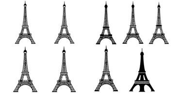 Eiffel Tower illustration in detailed flat style showcasing multiple variations art vector