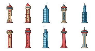Tower designs featuring diverse styles in flat and colorful art vector