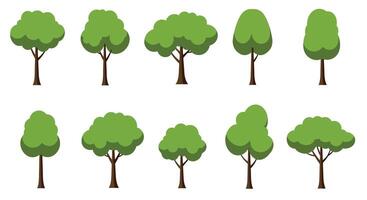 Green trees in various shapes and sizes in flat art style illustration vector