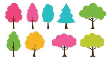 Colorful tree designs featuring various shapes in flat style art 2 vector
