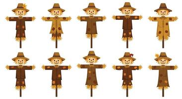 Scarecrow Characters in Various Outfits and Styles in Flat Art vector