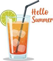 Refreshing summer drink in a glass with ice and lime garnish vector