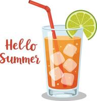 Refreshing summer drink with ice cubes and lime garnish in a clear glass vector