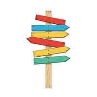 Colorful wooden signpost with multiple directional arrows pointing in various directions vector