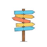 Colorful wooden signpost with multiple directional arrows pointing various ways vector