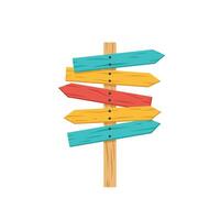 Colorful wooden signpost with multiple directional arrows indicating various paths and destinations vector