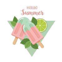 Colorful ice pops with mint leaves and lime slice for summer refreshment vector