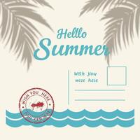 Bright and cheerful summer postcard design featuring palm leaves and ocean waves vector