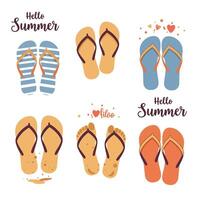 Colorful flip-flops arranged in a fun summer-themed graphic design layout vector