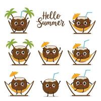 Playful cartoon coconuts enjoying summer with bright colors and tropical elements vector