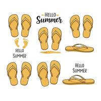 Colorful flip flops and footprints with summer greeting in a fun, playful design vector