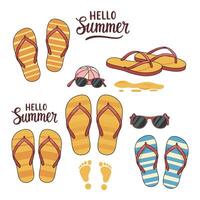Colorful summer flip-flops and accessories arranged with playful design elements for seasonal vibes vector