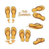 Summer flip flops with footprints and text in a playful, vibrant design vector