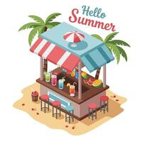 Colorful beach bar serving refreshing drinks under palm trees in summer setting vector