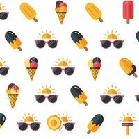 Colorful summer pattern featuring ice cream cones and sunglasses with sun motifs vector