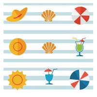 Colorful beach-themed icons arranged in a playful striped pattern on a light background vector