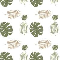 Leafy pattern featuring various tropical plants on a white background vector