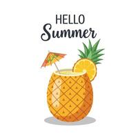 Refreshing summer drink served in a pineapple with umbrella and citrus garnish vector