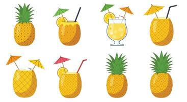 Colorful pineapple drinks with various garnishes arranged in a playful pattern vector