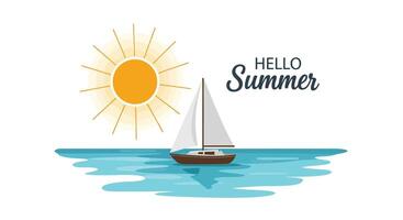 Bright sun shining over calm ocean water with a sailboat enjoying summer vibes vector