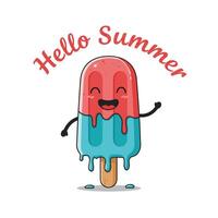 Colorful cartoon ice cream character celebrating summer with a cheerful expression and playful pose vector
