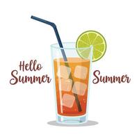 Refreshing summer drink with ice, straw, and lime garnish in a glass vector