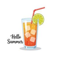 Refreshing summer drink with ice, lime, and a straw in a glass vector