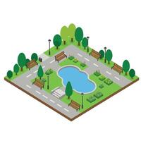 Park scene with benches and trees in minimal flat design art vector