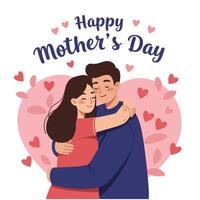 Happy couple hugging with heart background in flat design style illustration vector