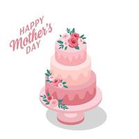 Three-tiered cake design for Mothers Day in flat art style vector
