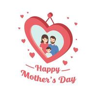 Heart-shaped frame featuring family in flat design for Mothers Day art vector