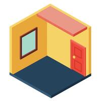 Isometric room design featuring a window and door in flat art vector