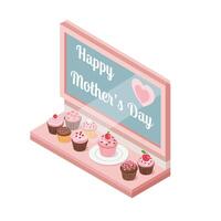 Cupcake display for Mothers Day in flat design art a vector