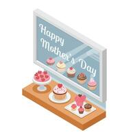 Cupcake display for Mothers Day in flat design art ad vector