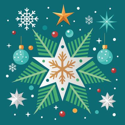 Snowy Christmas Background with Shimmering Stars and Delicate Snowflakes