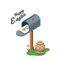 Easter mailbox with decorative egg and cheerful greeting in flat art vector