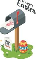 Easter themed mailbox with colorful egg and bunny in flat illustration vector