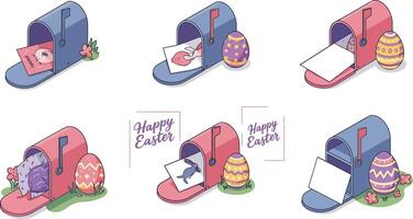 Colorful mailbox scene with Easter eggs in flat illustration style vector