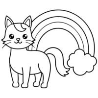 Enchanting Hand Drawn Unicorn Cat and Rainbow Coloring Page for Imagination vector