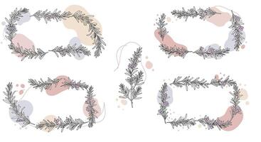 Delicate floral wreaths with soft abstract shapes in minimal pastel color scheme flat illustration vector