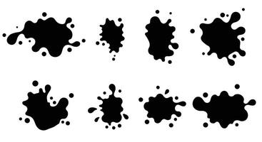 Black ink splatters in various irregular shapes flat design isolated on white background art vector