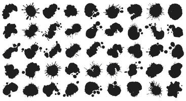 Collection of black ink splatter shapes in minimal flat design with diverse irregular patterns and organic forms art vector