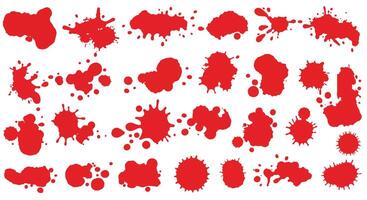 Red paint splatters collection in flat design style with various shapes and sizes for creative artistic use art vector