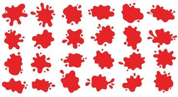 Red paint splatters collection in simple flat style with varied shapes and sizes isolated on white background art vector
