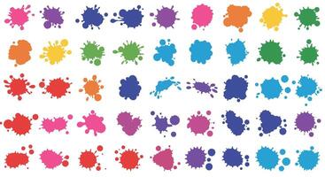 Colorful paint splatter dots in various sizes and shapes arranged in rows flat illustration vector