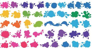 Colorful paint splatters in various shapes and sizes arranged in rows with flat design style illustration vector